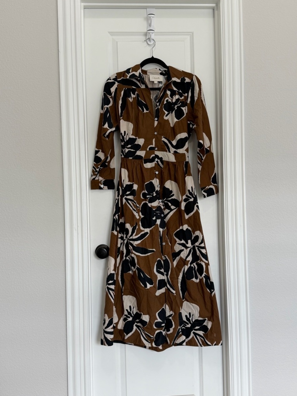 Cleobella Brown Floral Button-Front Midi Dress NWOT